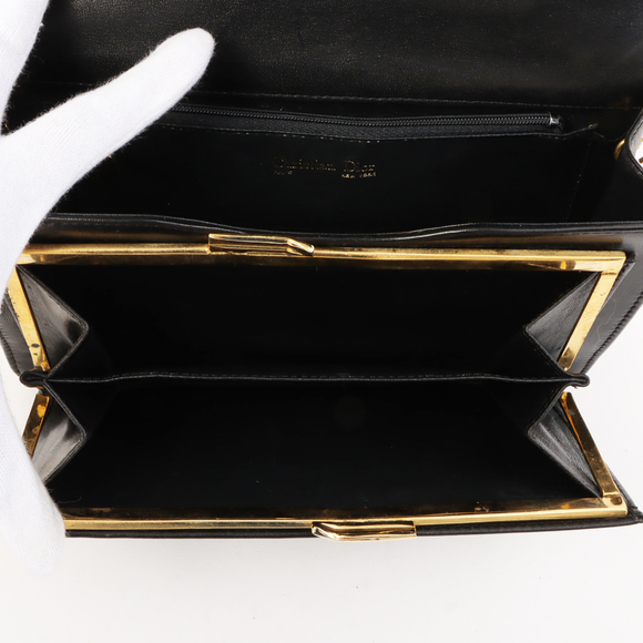 DIOR Logo Plate Metal Clasp Pocket Shoulder Bag Black - Picture 7 of 16